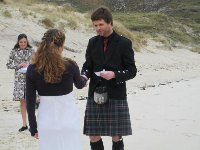 Remote Wedding Ceremony on a Scottish Beach conducted by Wedding Celebrant, Onie Tibbitt.