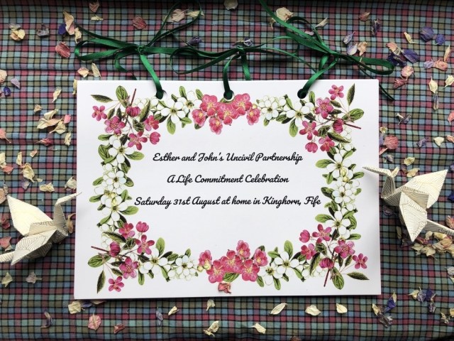 Onie Tibbitt, Edinburgh Celebrant, creates beautiful keepsake ceremony cards for the families she works with.